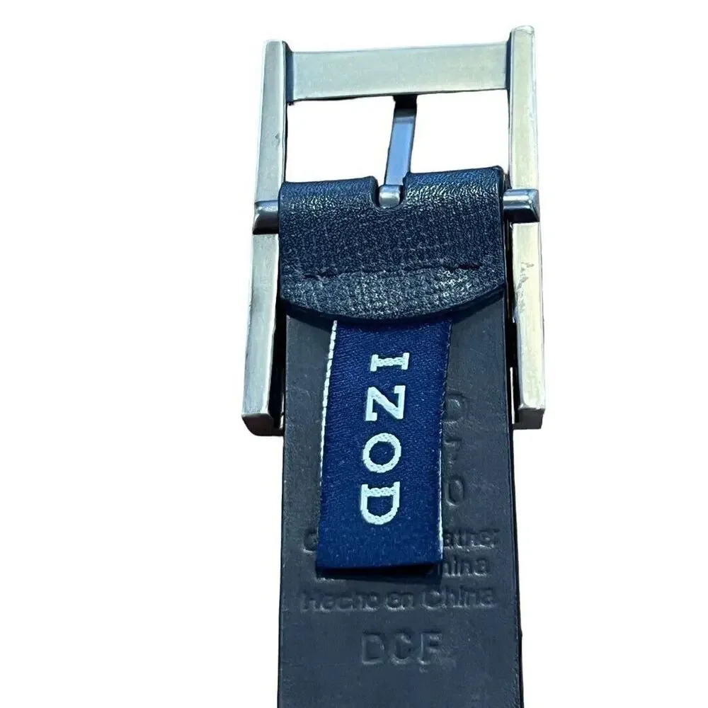 40 Izod Black Textured Leather Mens Belt Silver Metal Buckle
